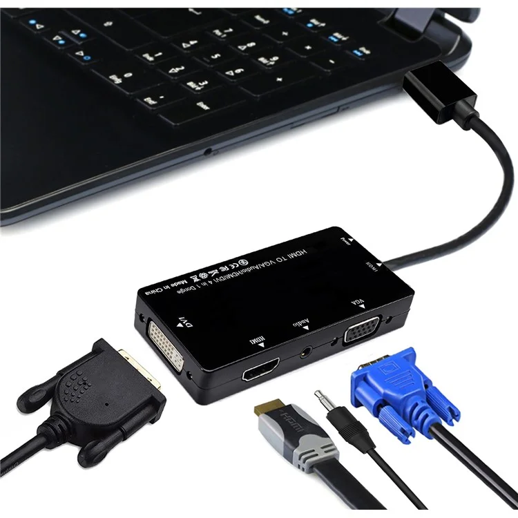 HDMI to VGA/Audio/HDMI/DVI 4-in-1 Dongle - Black