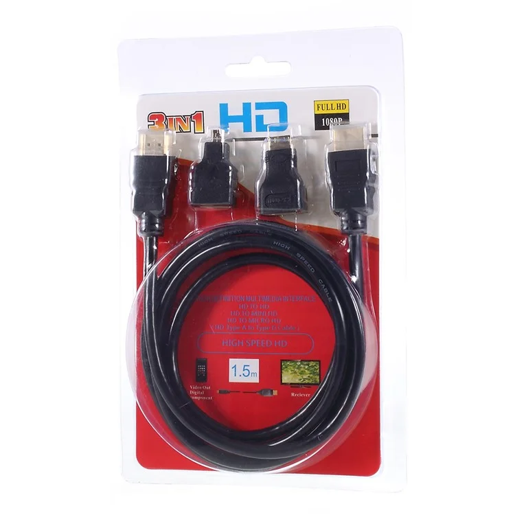 1.5m Full HD 3-in-1 HDMI to HDMI / Mini HDMI / Micro HDMI Cable