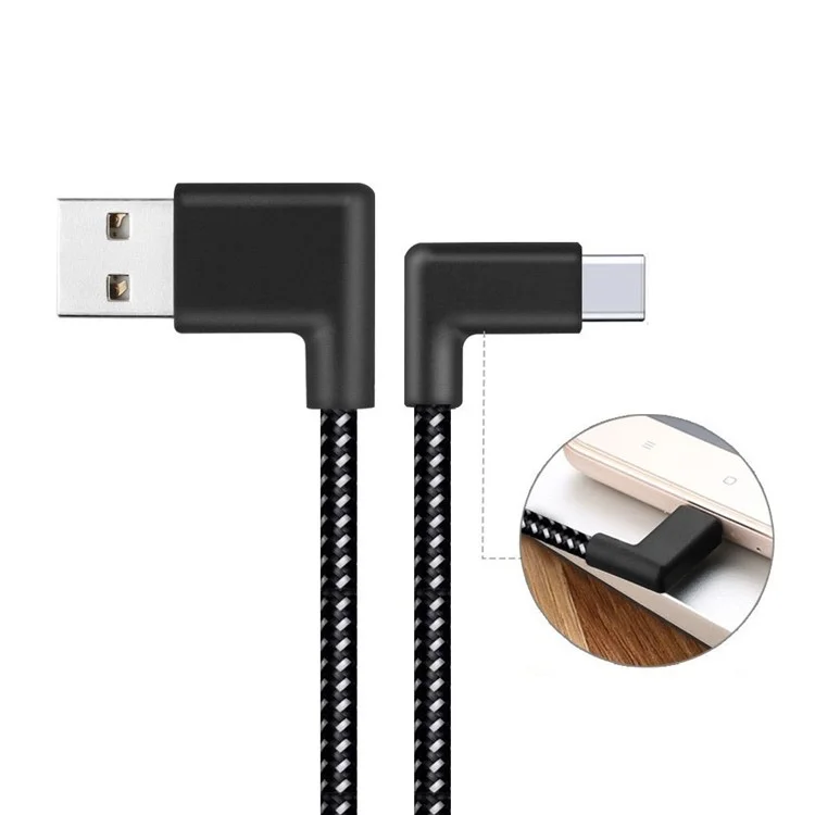 90 Degree Right Angle Type-C Data Sync Charge Cable 2m for Samsung Galaxy S8/Huawei Honor V10 etc.
