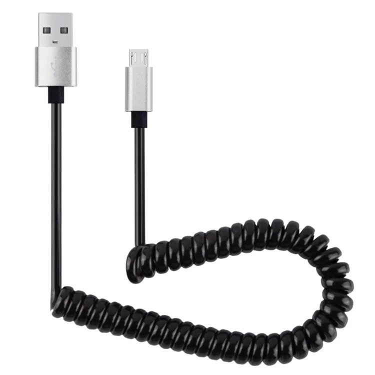 1.0M Spring Coiled Micro USB Data Sync Charging Cable for Samsung HTC Huawei - Silver