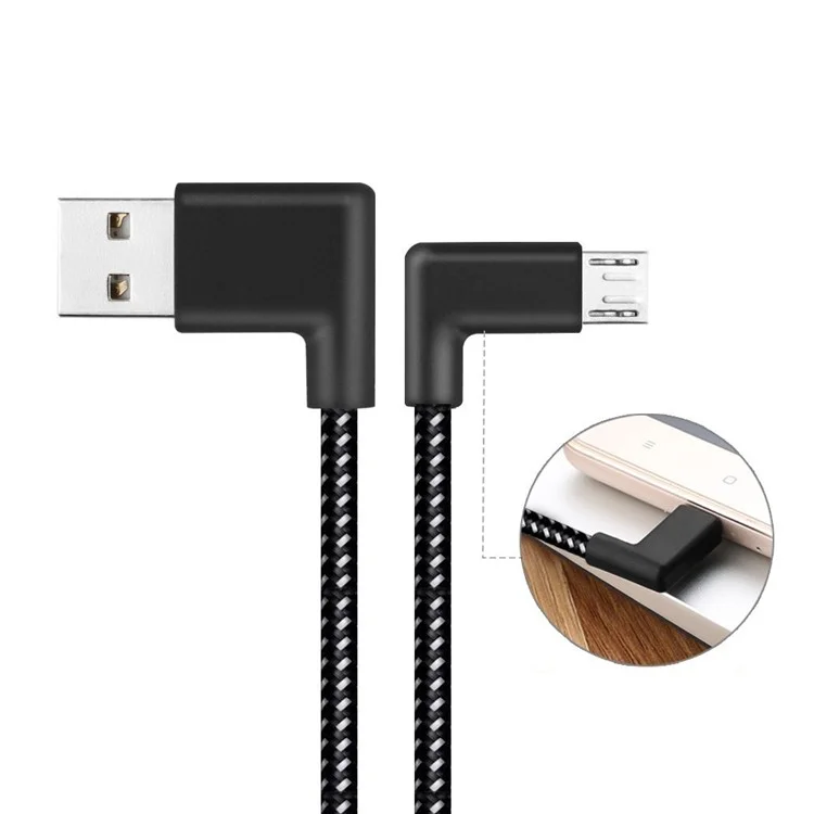 90 Degree Angle Woven Pattern Micro USB Data Sync Charging Cable for Samsung HTC LG Huawei