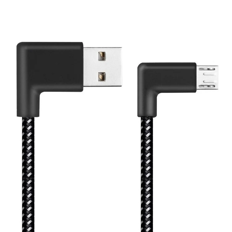 90 Degree Angle Woven Pattern Micro USB Data Sync Charging Cable for Samsung HTC LG Huawei
