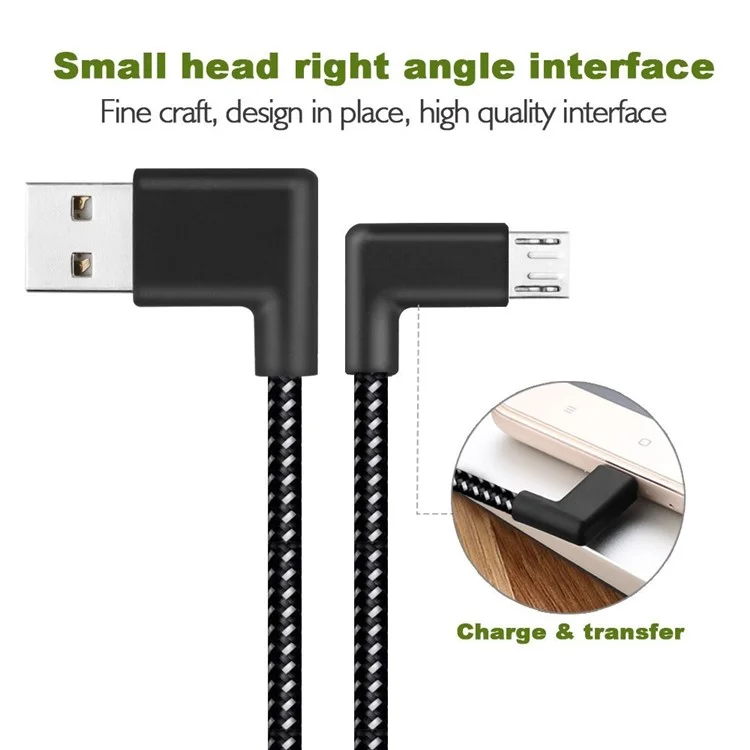 90 Degree Angle Woven Pattern Micro USB Data Sync Charging Cable for Samsung HTC LG Huawei