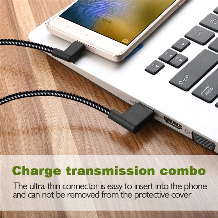 90 Degree Angle Woven Pattern Micro USB Data Sync Charging Cable for Samsung HTC LG Huawei