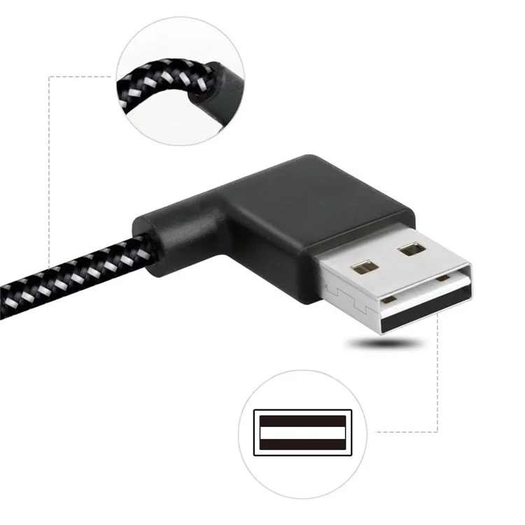 90 Degree Angle Woven Pattern Micro USB Data Sync Charging Cable for Samsung HTC LG Huawei