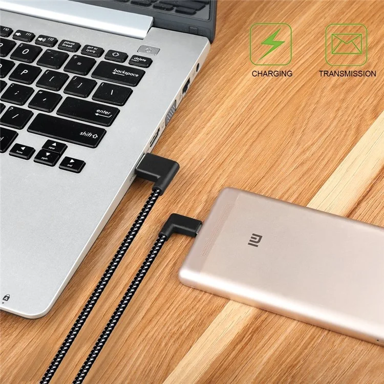 90 Degree Angle Woven Pattern Micro USB Data Sync Charging Cable for Samsung HTC LG Huawei