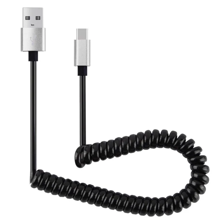 1.0M Spring Coiled Type-C USB Data Sync Charging Cable for Samsung HTC Huawei - Silver