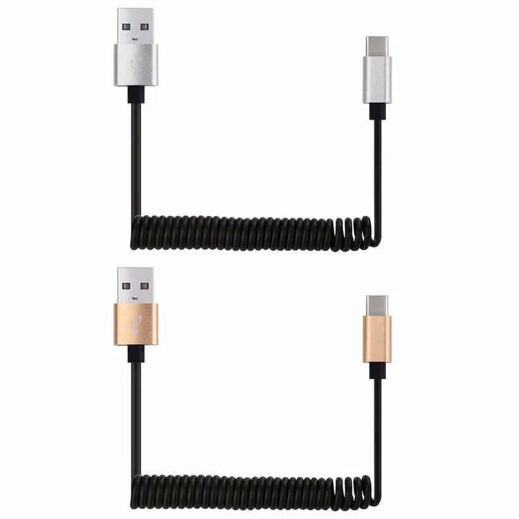1.0M Spring Coiled Type-C USB Data Sync Charging Cable for Samsung HTC Huawei - Silver