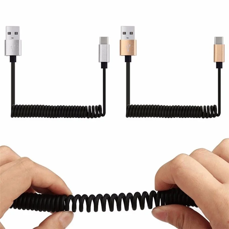 1.0M Spring Coiled Type-C USB Data Sync Charging Cable for Samsung HTC Huawei - Silver