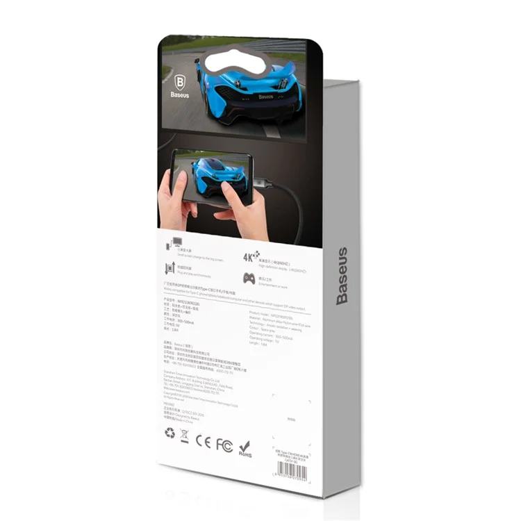 BASEUS NP021180R01BS Nylon Braided 1.8M Type-C Male to HDMI Male 4K Cable Adapter