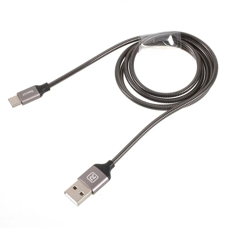 RECCI RCT-W100 Gravel Series 2.4A Type-C USB Charging Data Cable 1M - Black