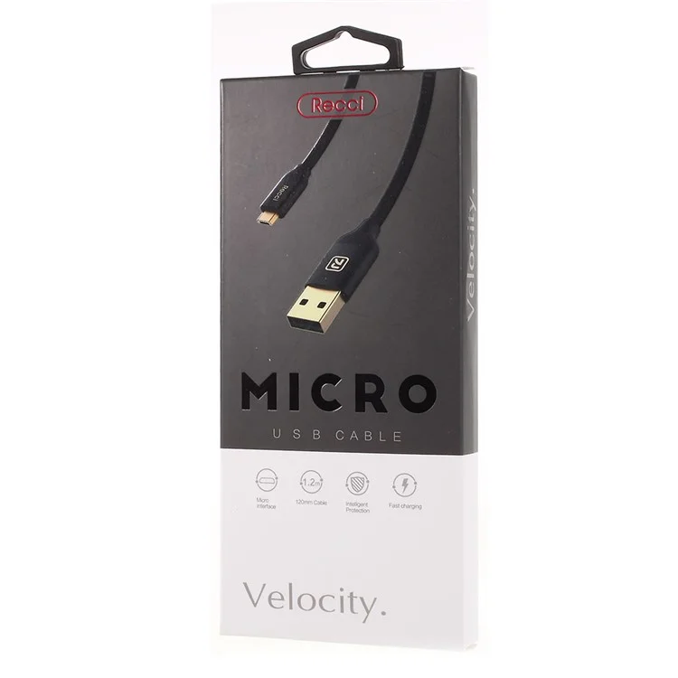 RECCI RCM-N120 Velocity Series 2.4A 1.2m Micro USB Data Sync Charge Cord - Black