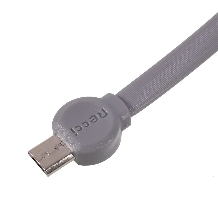 RECCI RCM-D100 Flat Noodle Micro USB Charging Cable for Samsung HTC Huawei - Grey