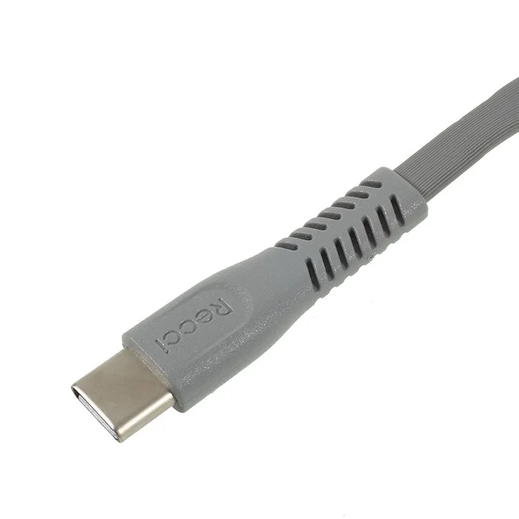 RECCI RCT-D01 Vosion Series 2.4A 1m USB Type C Data Sync Charge TPE Flat Cable - Grey