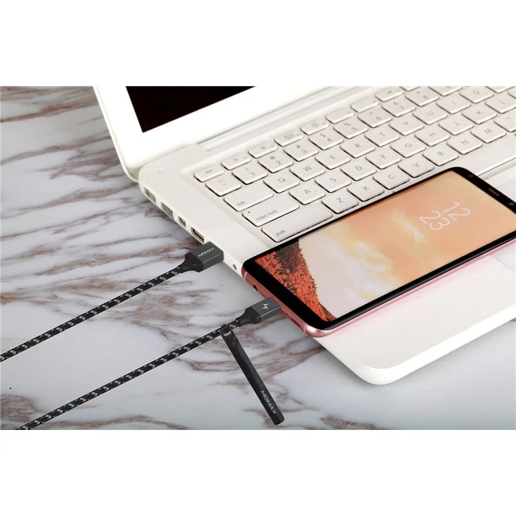 MOMAX Woven Pattern 1M 3.0A Type-C Sync Data Charging Cord for Samsung LG HTC Huawei etc. - Grey