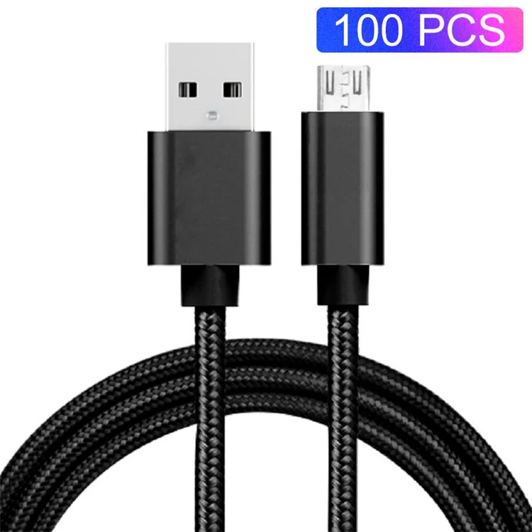 100PCS/Lot 3.0M 2A Woven Pattern Micro USB Data Sync Charger Cable for Samsung HTC Huawei - Black
