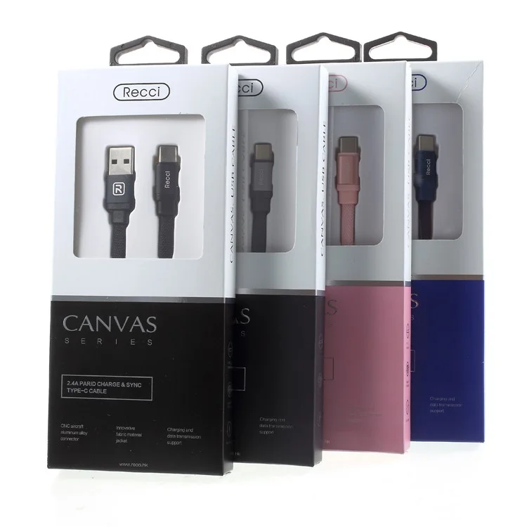 RECCI Canvas Series RCL-Y100 Type-C USB Charging Cable for Samsung HTC Huawei - Black