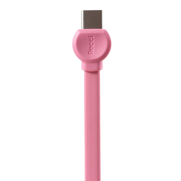 RECCI RCT-D100 Flat Noodle Type-C USB Charger Cable for Samsung HTC Huawei - Pink