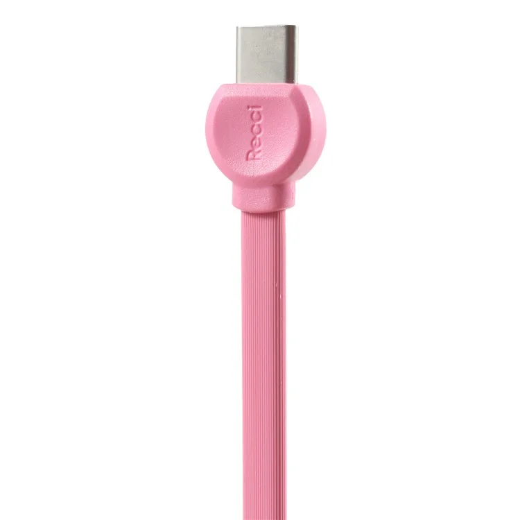 RECCI RCT-D100 Flat Noodle Type-C USB Charger Cable for Samsung HTC Huawei - Pink