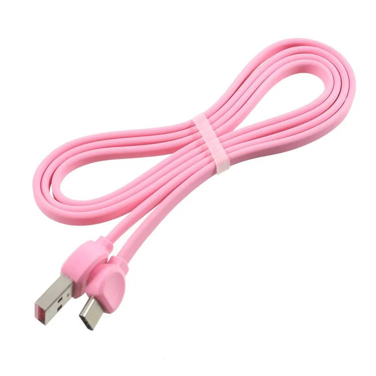 RECCI RCT-D100 Flat Noodle Type-C USB Charger Cable for Samsung HTC Huawei - Pink