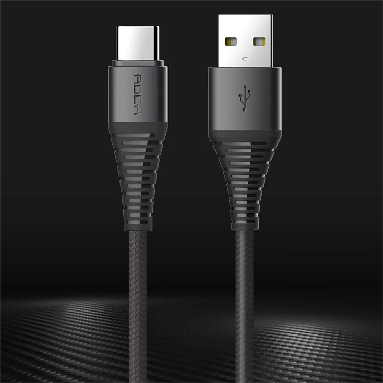 ROCK Hi-Tensile Type C Charge Data Sync Round Cable 25cm for Samsung Huawei etc. - Black