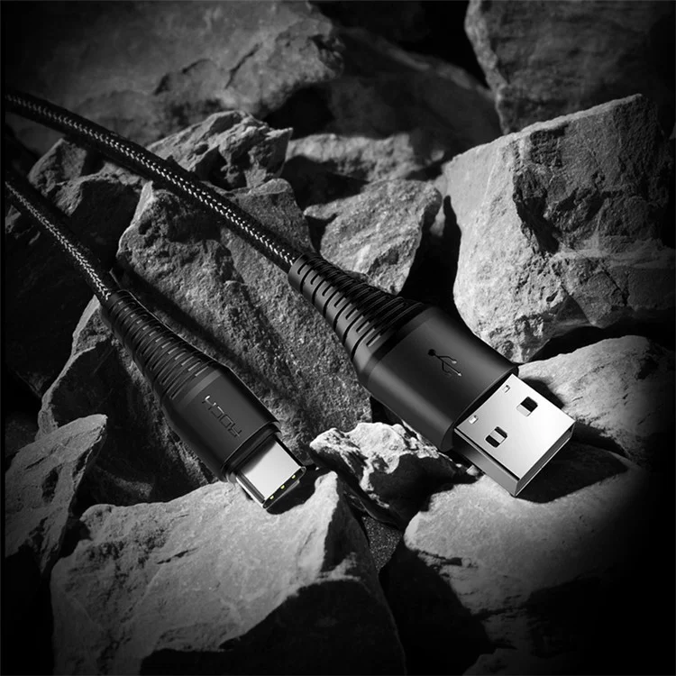 ROCK Hi-Tensile Type C Charge Data Sync Round Cable 25cm for Samsung Huawei etc. - Black