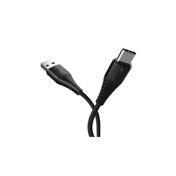 ROCK Hi-Tensile Type C Charge Data Sync Round Cable 25cm for Samsung Huawei etc. - Black