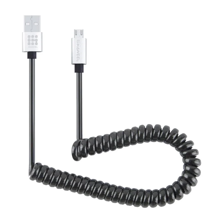HAWEEL Spring Coiled Micro USB Data Sync Charging Cable for Samsung HTC Huawei - Black