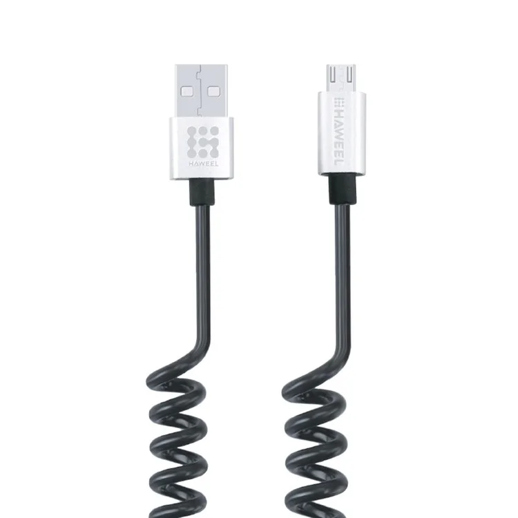 HAWEEL Spring Coiled Micro USB Data Sync Charging Cable for Samsung HTC Huawei - Black