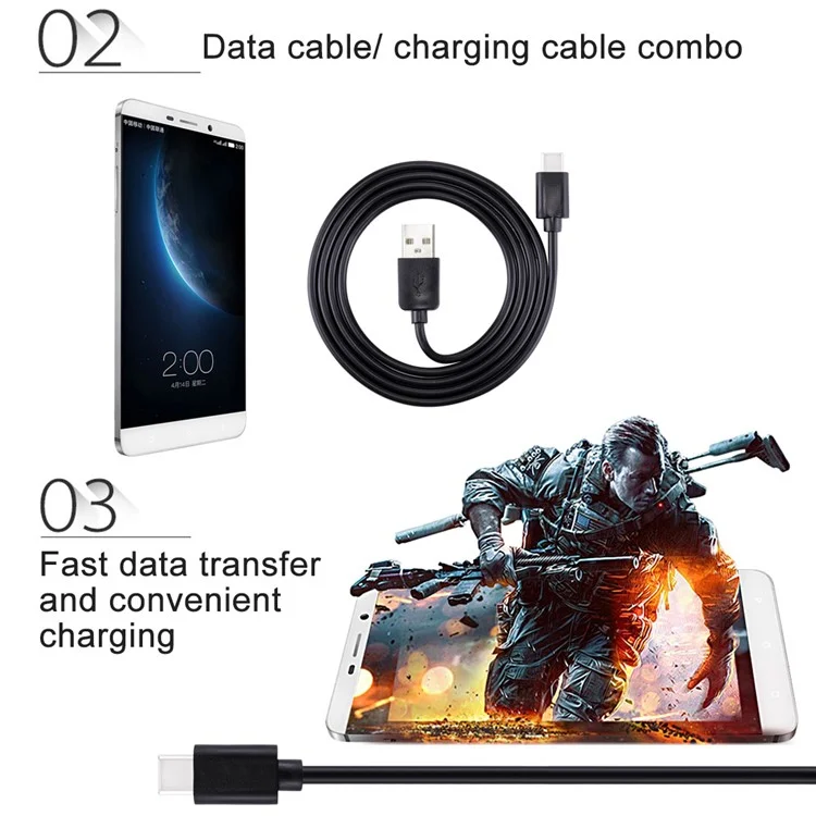 HAWEEL HWL-1020 1m Type-C USB2.0 Data Sync Charging Cord Cable - Black