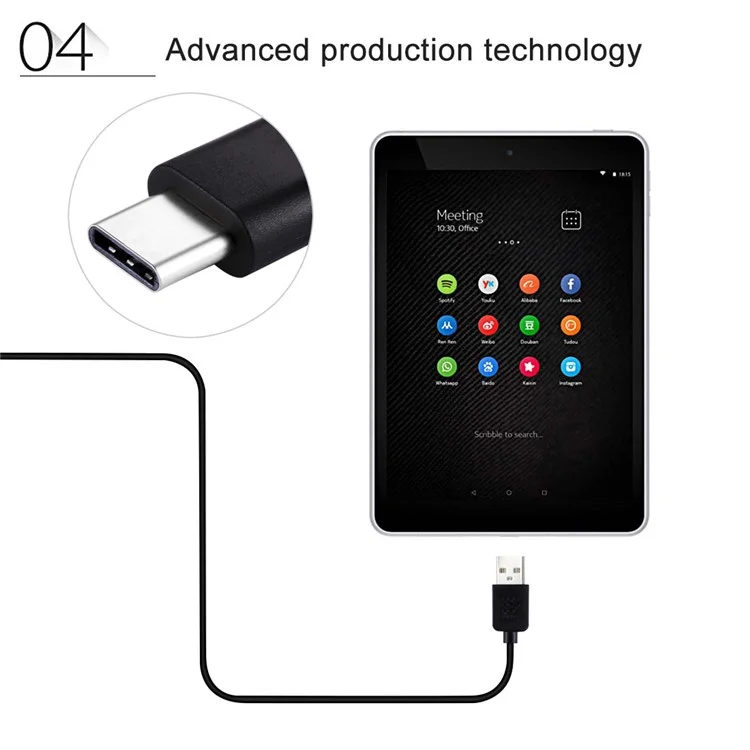 HAWEEL HWL-1020 1m Type-C USB2.0 Data Sync Charging Cord Cable - Black