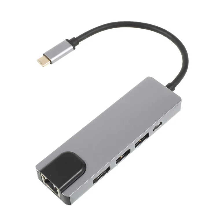 Type-C to HDMI + 2 USB 3.0 + USB-C Ports Cable Adapter with RJ45 Gigabit Ethernet LAN Network Port for New MacBook
