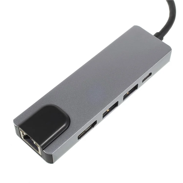 Type-C to HDMI + 2 USB 3.0 + USB-C Ports Cable Adapter with RJ45 Gigabit Ethernet LAN Network Port for New MacBook