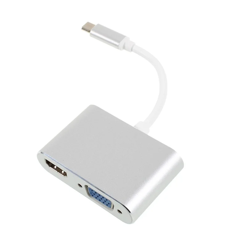 Type-C to HDMI + VGA 2-in-1 Adapter Multi-functional Type-C Hub for New MacBook Pro Etc.