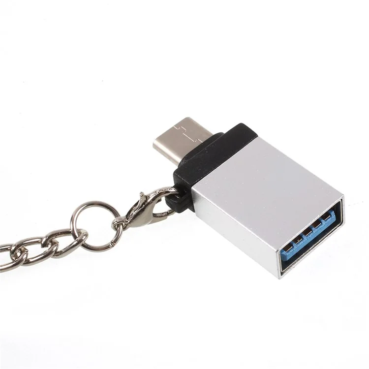 Male USB Type-C to Female Micro USB OTG Adapter with Anti-lost Hook for Samsung Huawei Sony - Silver