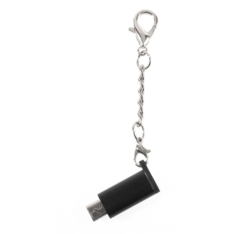 Type-C Female to Micro USB Male Charging Data Sync Adapter with Anti-lost Hook - Black
