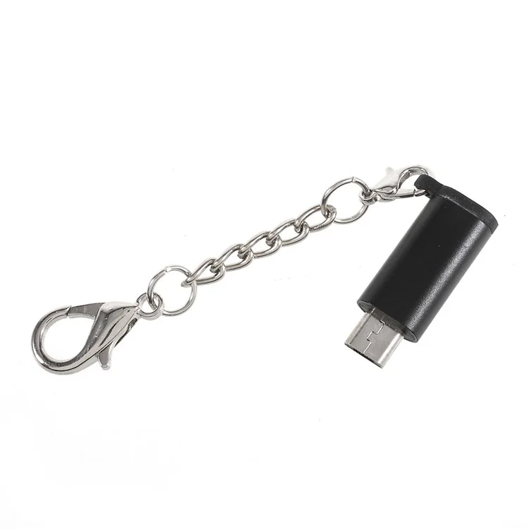 Type-C Female to Micro USB Male Charging Data Sync Adapter with Anti-lost Hook - Black