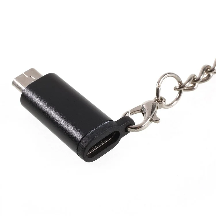 Type-C Female to Micro USB Male Charging Data Sync Adapter with Anti-lost Hook - Black