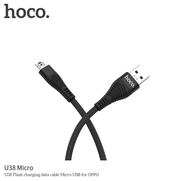 HOCO U38 Flash Nylon Woven Micro USB Data Sync Charging Cable for Oppo Samsung LG Huawei etc. - Black