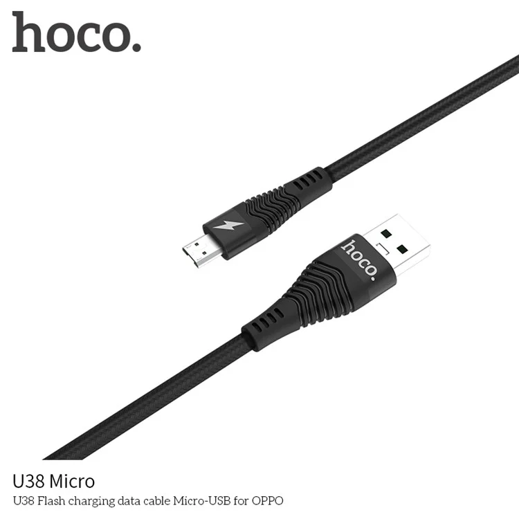 HOCO U38 Flash Nylon Woven Micro USB Data Sync Charging Cable for Oppo Samsung LG Huawei etc. - Black
