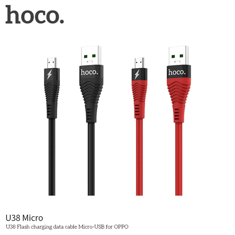HOCO U38 Flash Nylon Woven Micro USB Data Sync Charging Cable for Oppo Samsung LG Huawei etc. - Black