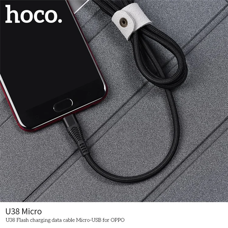 HOCO U38 Flash Nylon Woven Micro USB Data Sync Charging Cable for Oppo Samsung LG Huawei etc. - Black