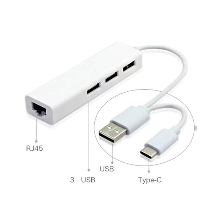 CY UC-339 Combo USB 2.0 & 3.1 Type C USB-C 3 Ports Hub with Ethernet Network LAN Adapter for PC, Laptop, Tablet, Macbook