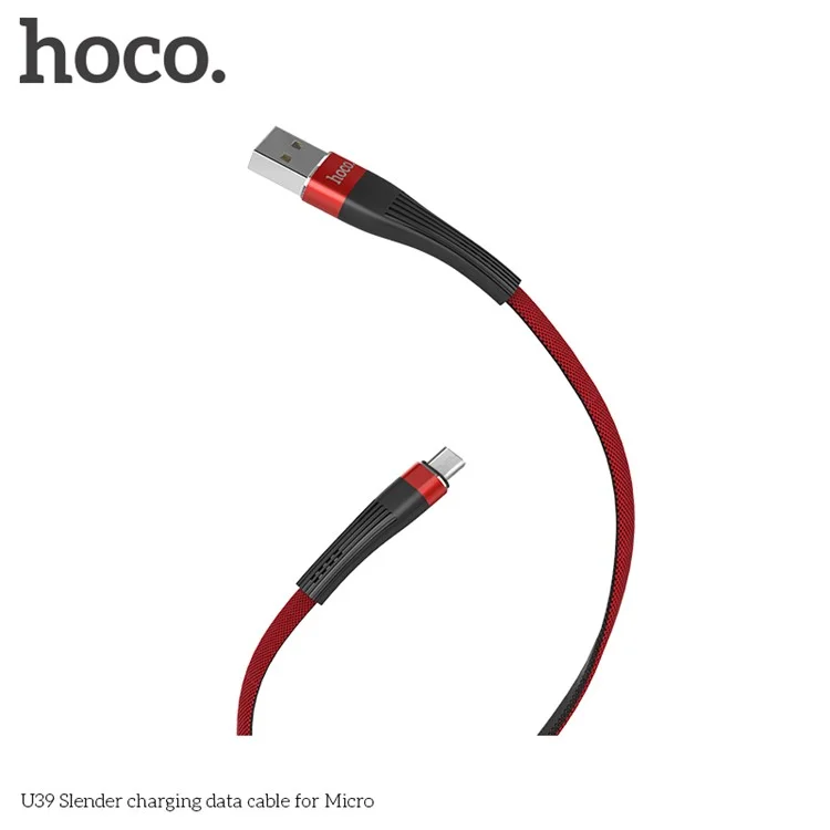 HOCO U39 Slender Series Charge Data Sync Micro USB Flat Cable Cord for Samsung LG Huawei etc. - Red