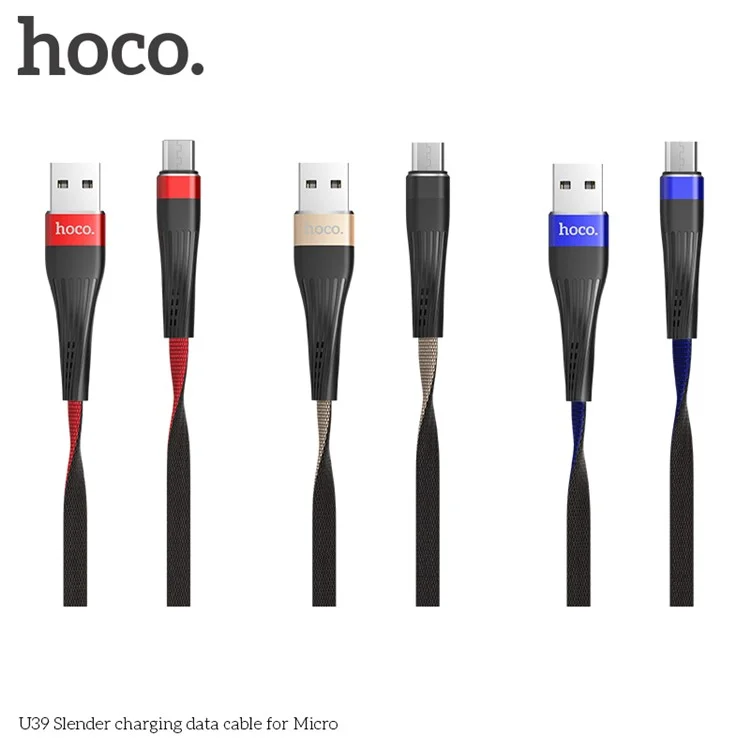 HOCO U39 Slender Series Charge Data Sync Micro USB Flat Cable Cord for Samsung LG Huawei etc. - Red