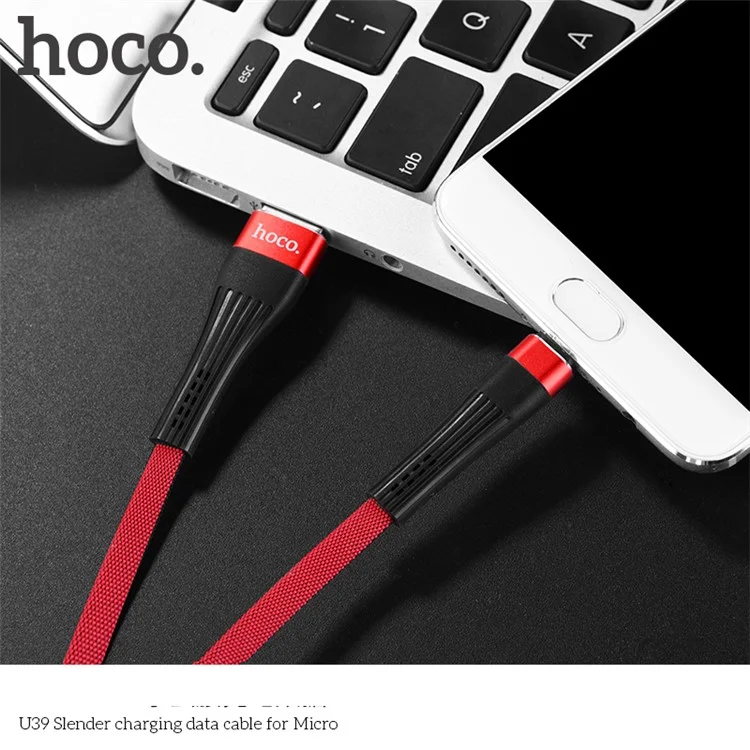 HOCO U39 Slender Series Charge Data Sync Micro USB Flat Cable Cord for Samsung LG Huawei etc. - Red
