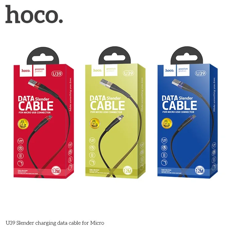 HOCO U39 Slender Series Charge Data Sync Micro USB Flat Cable Cord for Samsung LG Huawei etc. - Red
