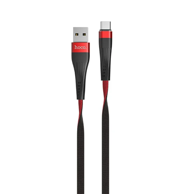 HOCO U39 2.4A Slender Series Reversible Type-C USB Charge Data Cable for Samsung LG Huawei etc. - Red