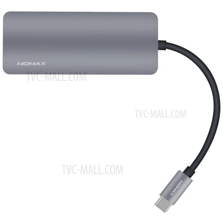 MOMAX ONE LINK Aluminum 6-in-1 Type-C to 3 USB 3.1 Ports + Type-C Charging Port + TF/SD Card Reader Ports Adapter Hub - Grey