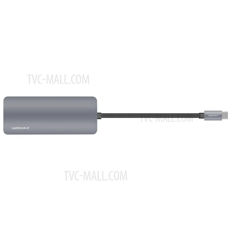 MOMAX ONE LINK Aluminum 6-in-1 Type-C to 3 USB 3.1 Ports + Type-C Charging Port + TF/SD Card Reader Ports Adapter Hub - Grey